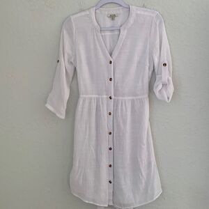 MPH Dress White V- neck Button Down Closure Size S